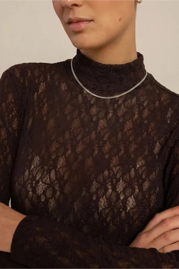 Reagan lace col top - Espresso