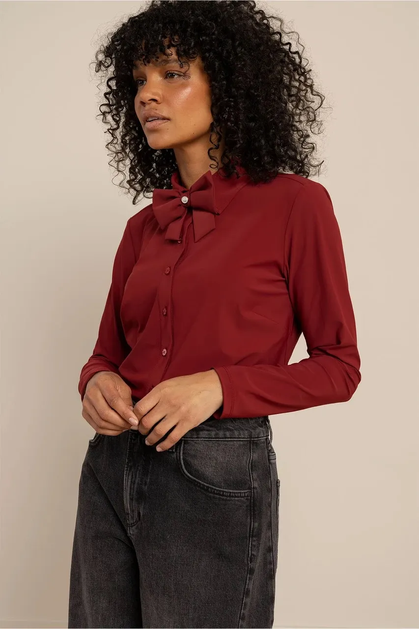 Poppy bow shirt - Red Wine