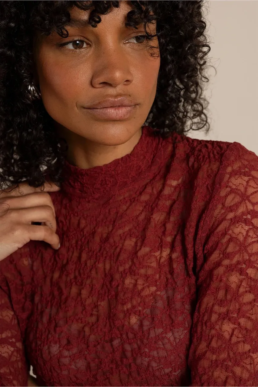 Reagan lace col top - Red Wine - Afbeelding 2