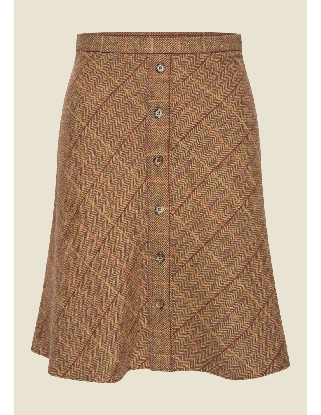 A-Line Button Skirt Tartan Tweed Caramel - Bruin - Afbeelding 3